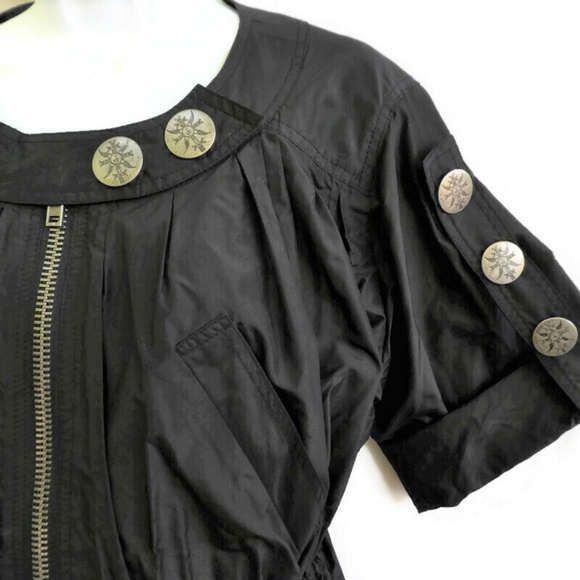 SiLK Thomas Wylde Black Jacket Coat Designer Etched Silver Hardware Snap Zip 6 - Picture 3 of 8